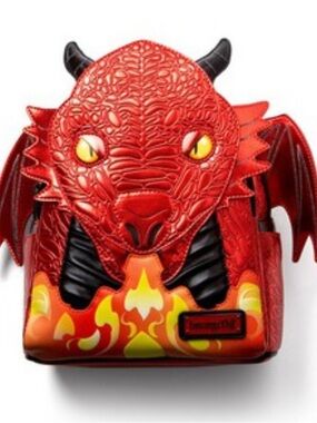 Loungefly Metallic Red Dragon Mini Backpack with Yellow Eyes and Orange Flames
